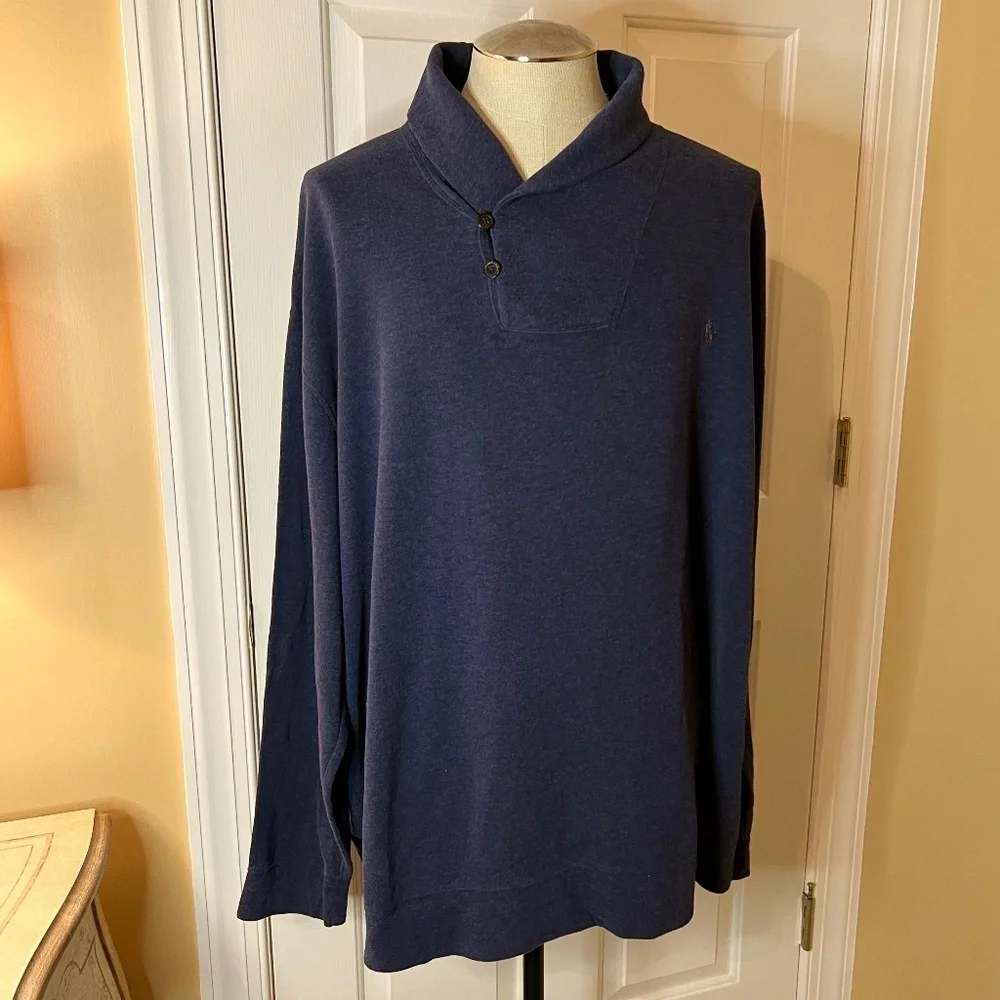 GUC Men s Polo Ralph Lauren Pullover Shawl Neck Sweatshirt in Navy Heather 3XL